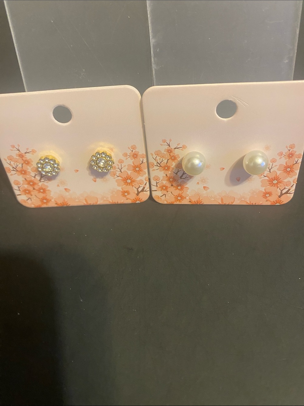 Fashion Jewelry Gold Tone Pearl and Crystal Stud Earring Duo